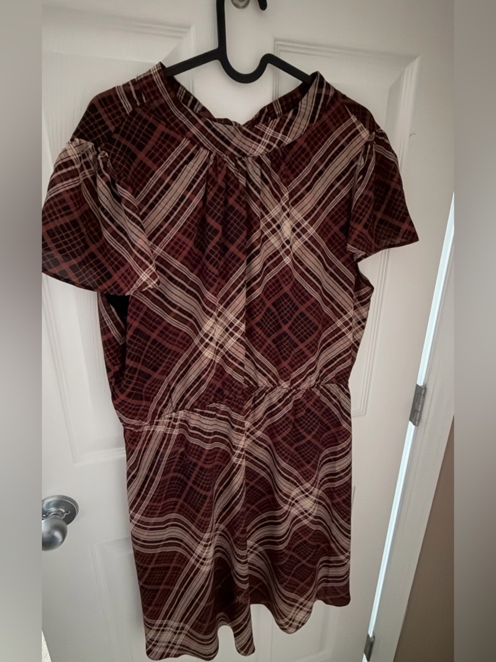 Brown Plaid Short-Sleeve Midi Dress